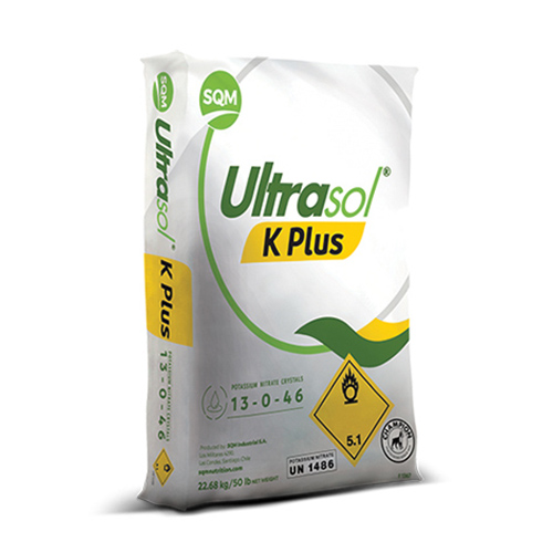 13.7-0-46 50 lbs Ultrasol K Plus Potassium Nitrate. Makes for quick absorption. Low N/K ratio. Good for all crops. 13.7-0-46 50 lbs Ultrasol K Plus Potassium Nitrate. Makes for quick absorption. Low N/K ratio. Good for all crops.