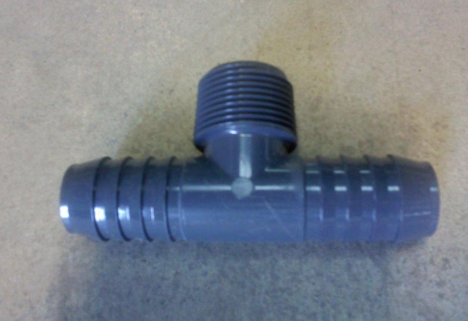 1403 Tee with MIPT (Male Iron Pipe Thead), PVC Barbed Gray Tee, Ins x Ins x MPT 1403 Tee with MIPT (Male Iron Pipe Thead), PVC Barbed Gray Tee, Ins x Ins x MPT