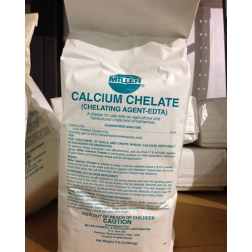 Calcium Chelate, 5 lb Bags by Miller Chemical. Add to your Drip Irrigation system or by sprayer. Calcium Chelate, 5 lb Bags by Miller Chemical. Add to your Drip Irrigation system or by sprayer.
