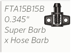 Riser Insert Adapter, 0.345" Super Barb x Hose Barb   Part #FTA15B15B Riser Insert Adapter, 0.345" Super Barb x Hose Barb   Part #FTA15B15B