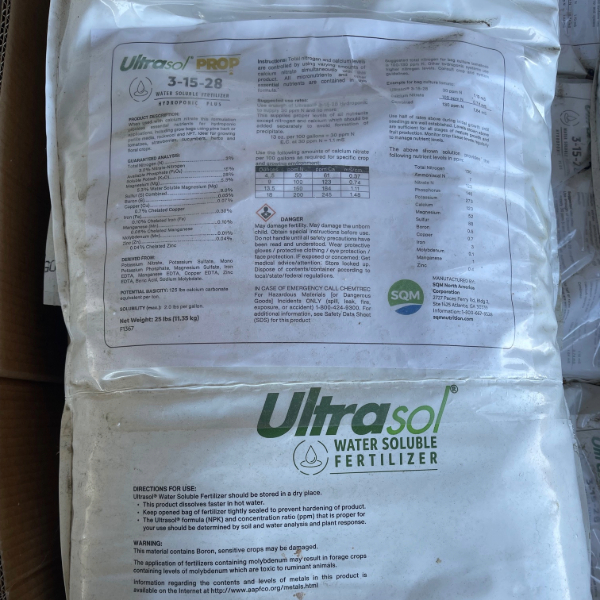 This is Ultrasol ProP 3-15-28 Hydroponic Plus Fertilizer
